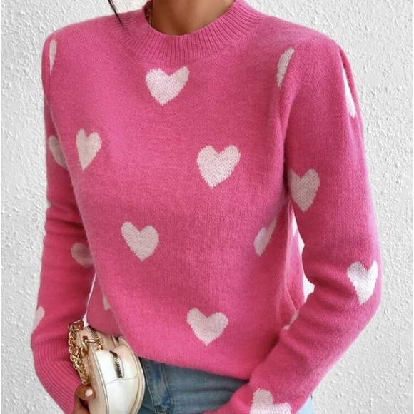 New pink heart print long sleeve sweater - Picture 6 of 6
